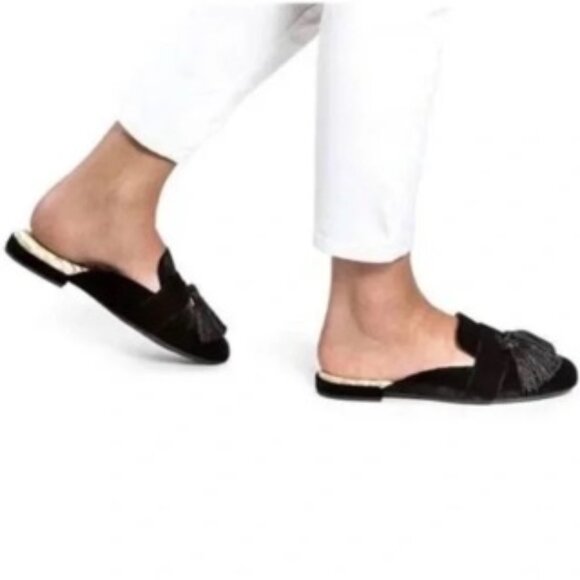 Birdies The Robin Black Velvet Tassel Mules Slip On Size 9.5 - Picture 1 of 8